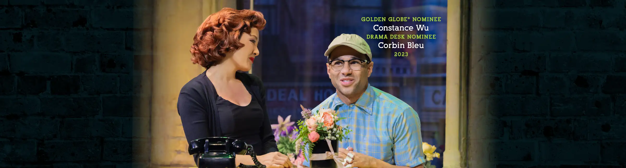 Constance Wu and Corbin Bleu in the 2023 Broadway cast of Little Shop of Horrors, performing in the beloved musical at the Westside Theatre.