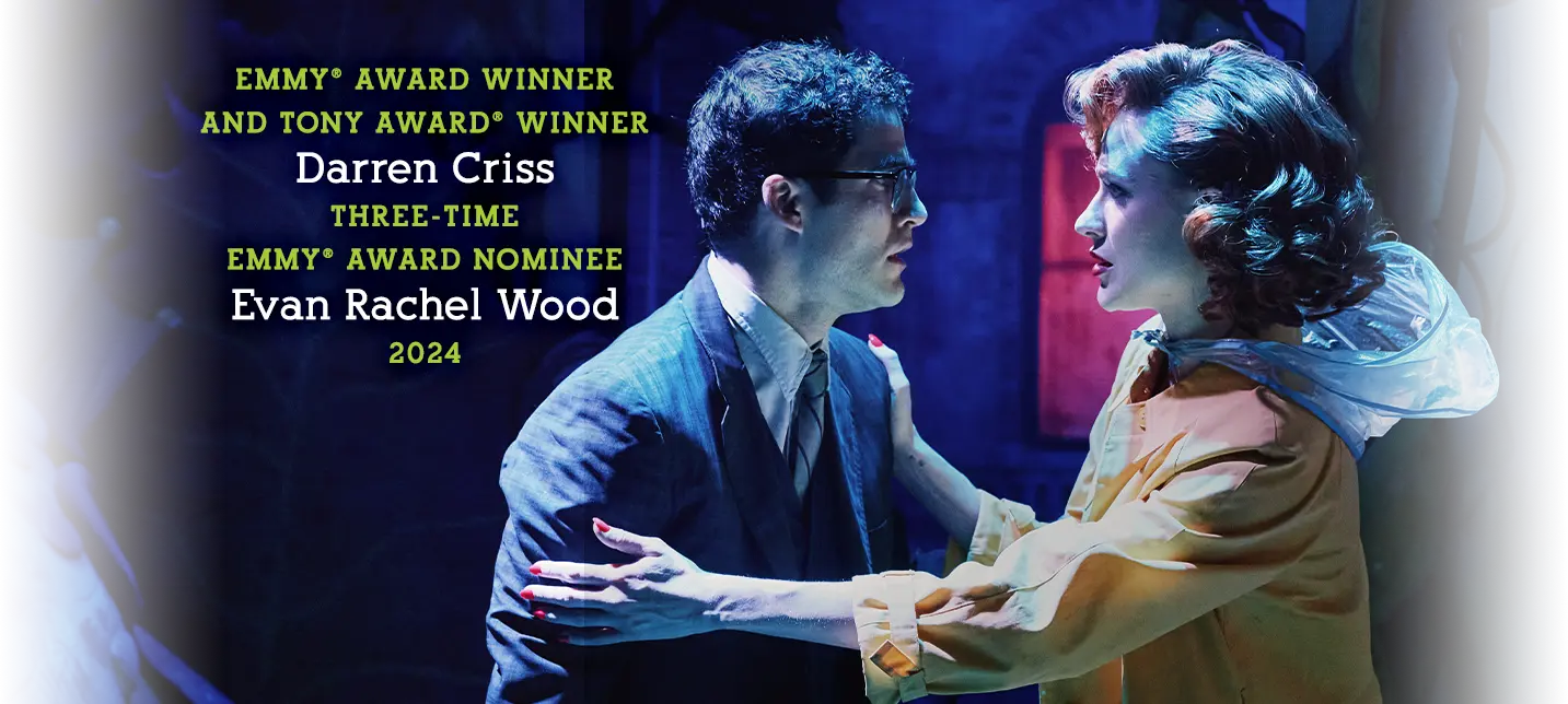 Darren Criss and Evan Rachel Wood in the 2024 Broadway cast of Little Shop of Horrors, performing in the acclaimed musical revival.